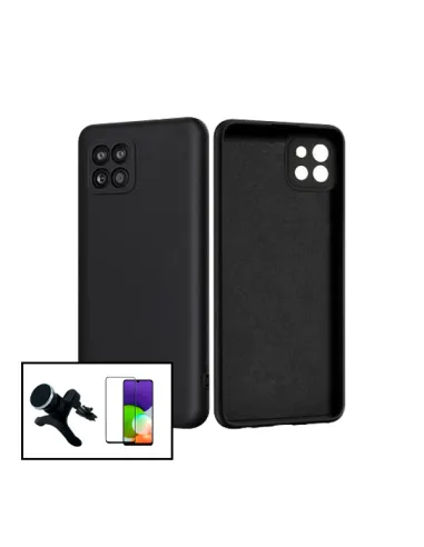 Kit Vidro Premium Full Cover + Capa Silicone Líquido + Suporte Magnético Reforçado para Samsung Galaxy A22