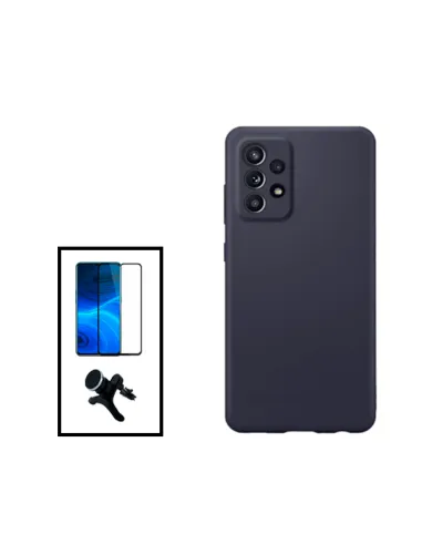 Kit Vidro Premium Full Cover + Capa Silicone Líquido + Suporte Magnético Reforçado para Samsung Galaxy A23 5G - Preto