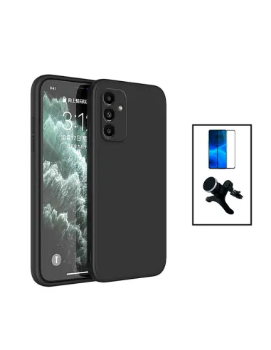 Kit Vidro Premium Full Cover + Capa Silicone Líquido + Suporte Magnético Reforçado para Samsung Galaxy A24 4G - Preto