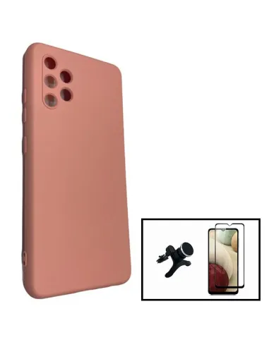 Kit Vidro Premium Full Cover + Capa Silicone Líquido + Suporte Magnético Reforçado para Samsung Galaxy A32 - Rosa