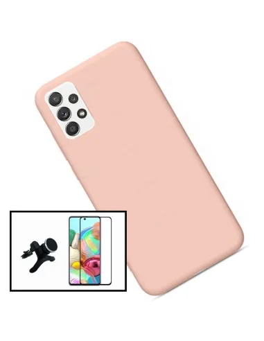 Kit Vidro Premium Full Cover + Capa Silicone Líquido + Suporte Magnético Reforçado para Samsung Galaxy A52 5G - Rosa