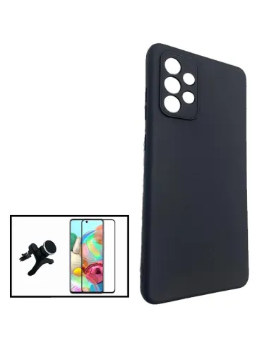 Kit Vidro Premium Full Cover + Capa Silicone Líquido + Suporte Magnético Reforçado para Samsung Galaxy A72 - Preto