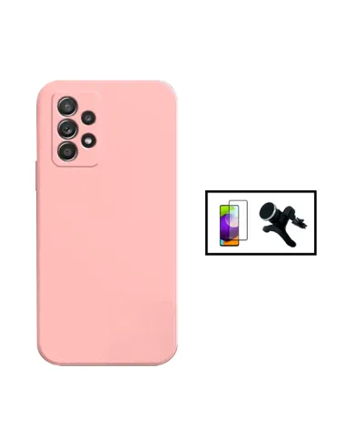 Kit Vidro Premium Full Cover + Capa Silicone Líquido + Suporte Magnético Reforçado para Samsung Galaxy A73 5G - Rosa