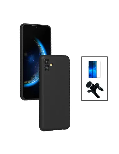 Kit Vidro Premium Full Cover + Capa Silicone Líquido + Suporte Magnético Reforçado para Samsung Galaxy F04 - Preto