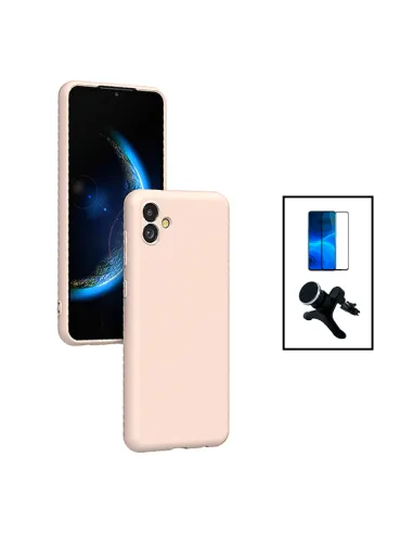 Kit Vidro Premium Full Cover + Capa Silicone Líquido + Suporte Magnético Reforçado para Samsung Galaxy M04 - Rosa