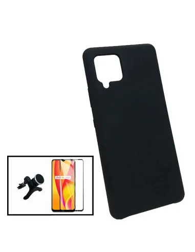 Kit Vidro Premium Full Cover + Capa Silicone Líquido + Suporte Magnético Reforçado para Samsung Galaxy M12