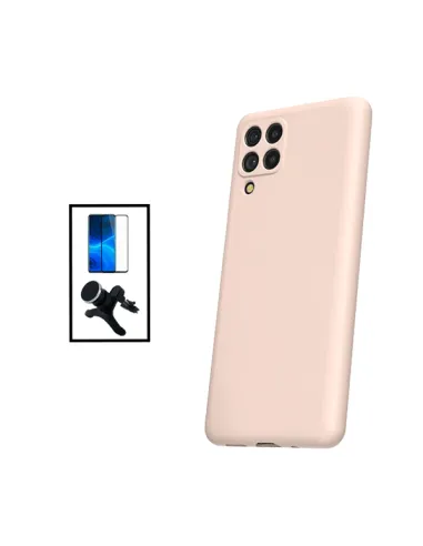 Kit Vidro Premium Full Cover + Capa Silicone Líquido + Suporte Magnético Reforçado para Samsung Galaxy M33 5G - Rosa