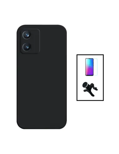 Kit Vidro Premium Full Cover + Capa Silicone Líquido + Suporte Magnético Reforçado para TCL 305i - Preto