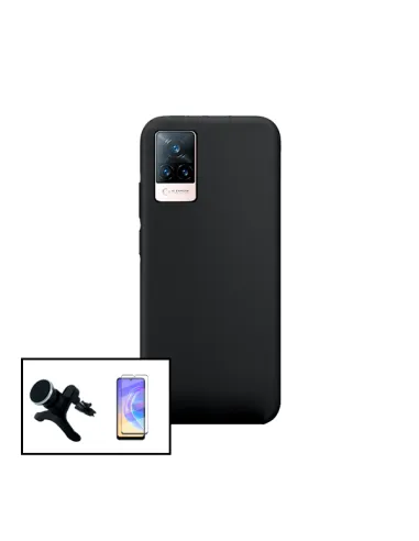 Kit Vidro Premium Full Cover + Capa Silicone Líquido + Suporte Magnético Reforçado para Vivo V21