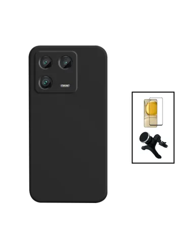 Kit Vidro Premium Full Cover + Capa Silicone Líquido + Suporte Magnético Reforçado para Xiaomi 13 - Preto