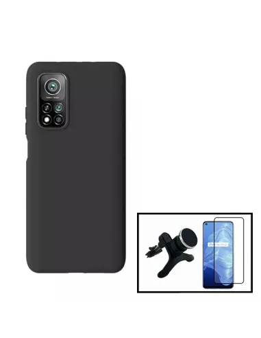 Kit Vidro Premium Full Cover + Capa Silicone Líquido + Suporte Magnético Reforçado para Xiaomi Mi 10T 5G