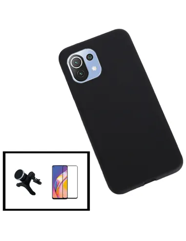 Kit Vidro Premium Full Cover + Capa Silicone Líquido + Suporte Magnético Reforçado para Xiaomi Mi 11 Lite 5G