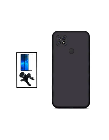 Kit Vidro Premium Full Cover + Capa Silicone Líquido + Suporte Magnético Reforçado para Xiaomi Poco C40 - Preto