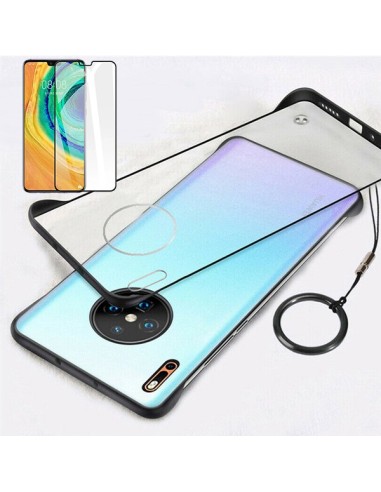 Kit Película de Vidro Temperado 5D Full Cover + Capa Invisible Bumper para Huawei Mate 30