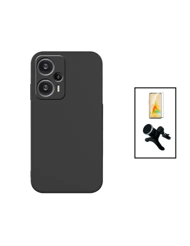 Kit Vidro Premium Full Cover + Capa Silicone Líquido + Suporte Magnético Reforçado para Xiaomi Poco F5 - Preto