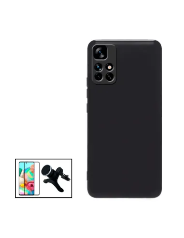 Kit Vidro Premium Full Cover + Capa Silicone Líquido + Suporte Magnético Reforçado para Xiaomi Poco M4 Pro