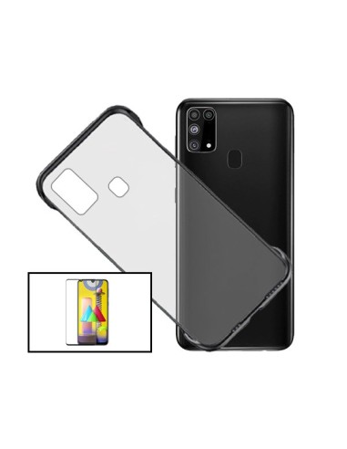 Kit Película de Vidro Temperado 5D Full Cover + Capa Invisible Bumper para Samsung Galaxy M31