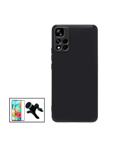 Kit Vidro Premium Full Cover + Capa Silicone Líquido + Suporte Magnético Reforçado para Xiaomi Poco X4 NFC - Preto