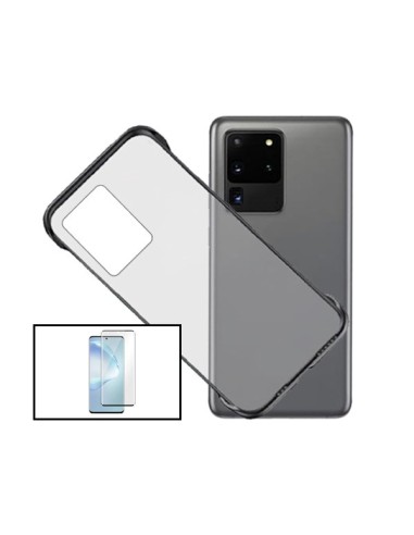 Kit Película de Vidro Temperado 5D Full Cover + Capa Invisible Bumper para Samsung Galaxy S20 Ultra