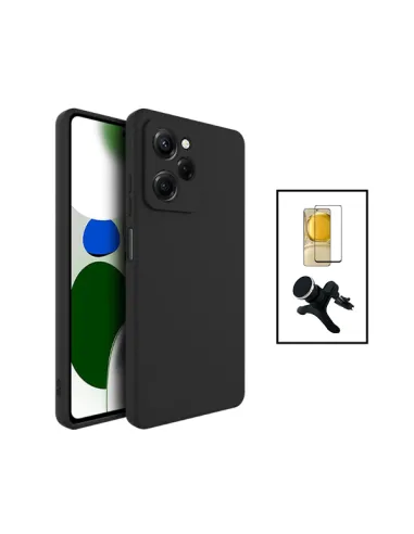 Kit Vidro Premium Full Cover + Capa Silicone Líquido + Suporte Magnético Reforçado para Xiaomi Poco X5 Pro - Preto