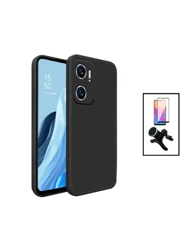 Kit Vidro Premium Full Cover + Capa Silicone Líquido + Suporte Magnético Reforçado para Xiaomi Redmi 10 5G - Preto