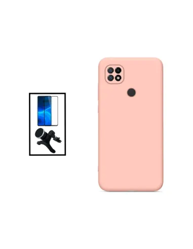 Kit Vidro Premium Full Cover + Capa Silicone Líquido + Suporte Magnético Reforçado para Xiaomi Redmi 10C - Rosa