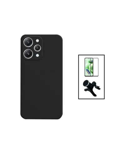 Kit Vidro Premium Full Cover + Capa Silicone Líquido + Suporte Magnético Reforçado para Xiaomi Redmi 12 - Preto