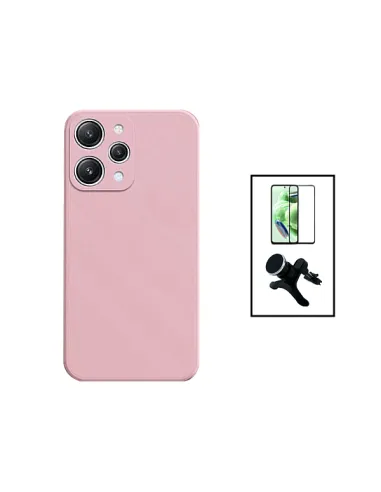 Kit Vidro Premium Full Cover + Capa Silicone Líquido + Suporte Magnético Reforçado para Xiaomi Redmi 12 - Rosa