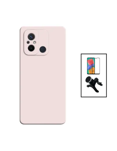 Kit Vidro Premium Full Cover + Capa Silicone Líquido + Suporte Magnético Reforçado para Xiaomi Redmi 12C - Rosa