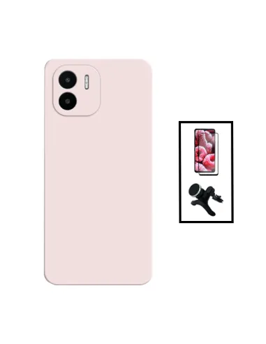 Kit Vidro Premium Full Cover + Capa Silicone Líquido + Suporte Magnético Reforçado para Xiaomi Redmi A1 - Rosa