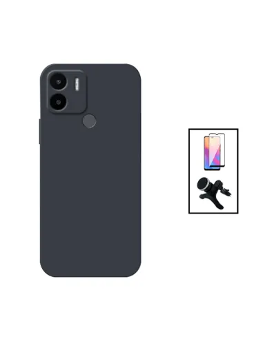 Kit Vidro Premium Full Cover + Capa Silicone Líquido + Suporte Magnético Reforçado para Xiaomi Redmi A2 - Preto