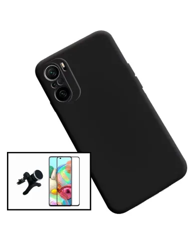 Kit Vidro Premium Full Cover + Capa Silicone Líquido + Suporte Magnético Reforçado para Xiaomi Redmi K40 Pro