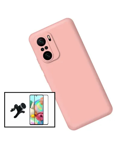 Kit Vidro Premium Full Cover + Capa Silicone Líquido + Suporte Magnético Reforçado para Xiaomi Redmi Note 10S - Rosa