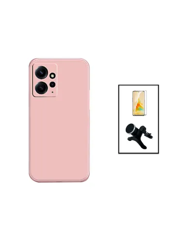 Kit Vidro Premium Full Cover + Capa Silicone Líquido + Suporte Magnético Reforçado para Xiaomi Redmi Note 12 4G - Rosa