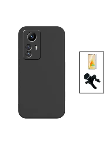 Kit Vidro Premium Full Cover + Capa Silicone Líquido + Suporte Magnético Reforçado para Xiaomi Redmi Note 12S - Preto