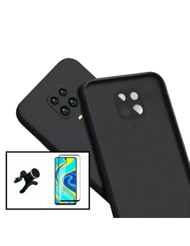 Kit Vidro Premium Full Cover + Capa Silicone Líquido + Suporte Magnético Reforçado para Xiaomi Redmi Note 9 Pro - Preto