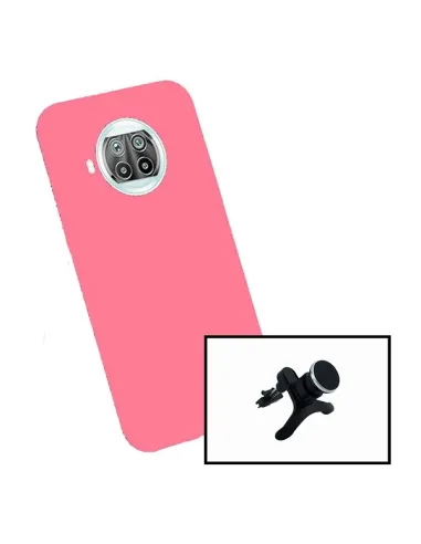 Kit Vidro Premium Full Cover + Capa Silicone Líquido + Suporte Magnético Reforçado para Xiaomi Redmi Note 9 Pro 5G - Rosa