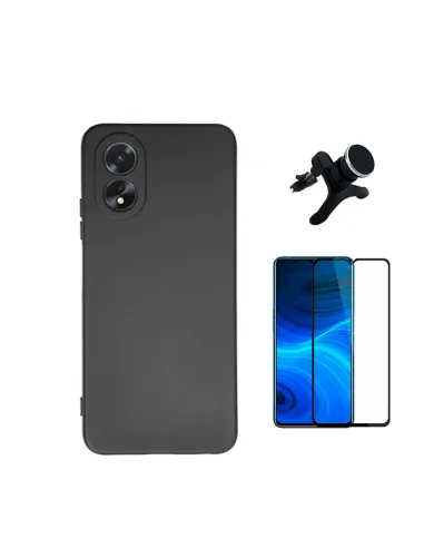 Kit Vidro Premium Full Cover + Capa Silicone Líquido + Suporte Magnético Reforçado  para Oppo A38 4G - Preto