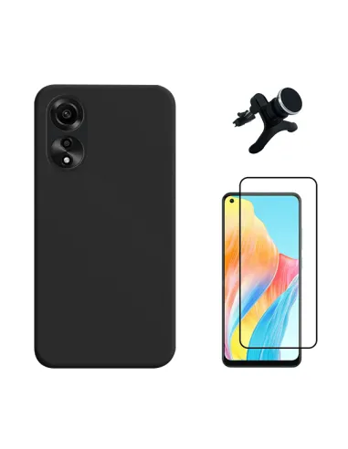 Kit Vidro Premium Full Cover + Capa Silicone Líquido + Suporte Magnético Reforçado  para Oppo A78 4G - Preto