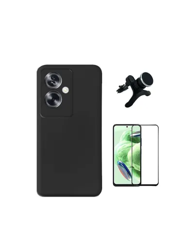 Kit Vidro Premium Full Cover + Capa Silicone Líquido + Suporte Magnético Reforçado  para Oppo A79 5G - Preto