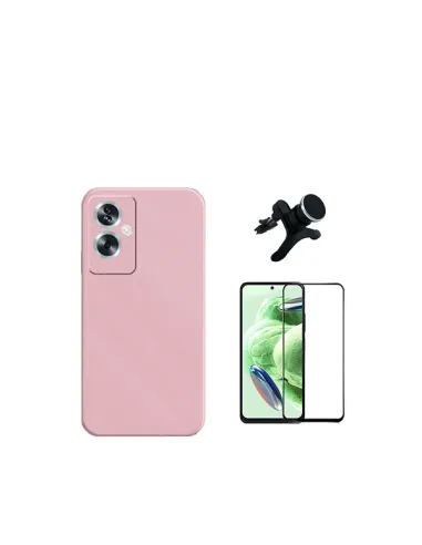 Kit Vidro Premium Full Cover + Capa Silicone Líquido + Suporte Magnético Reforçado  para Oppo A79 5G - Rosa