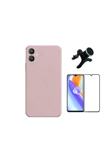 Kit Vidro Premium Full Cover + Capa Silicone Líquido + Suporte Magnético Reforçado  para Samsung Galaxy A05 - Rosa