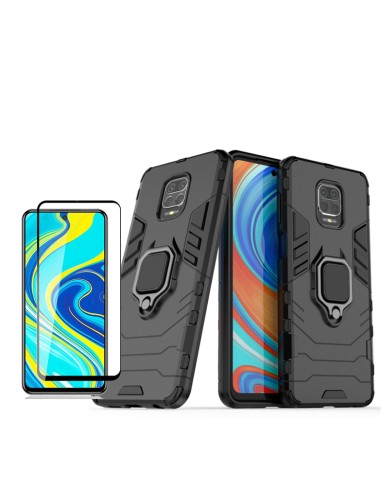 Kit Película de Vidro Temperado 5D Full Cover + Capa Military Defender 3x1 Anti-Impacto para Xiaomi Redmi Note 9 Pro