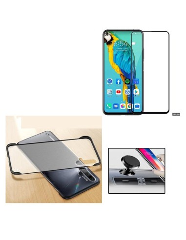 Kit Película de Vidro Temperado 5D Full Cover + Capa Naked Bumper + Suporte Magnético de Carro para Huawei Honor 20