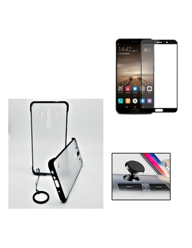 Kit Película de Vidro Temperado 5D Full Cover + Capa Naked Bumper + Suporte Magnético de Carro para Huawei Mate 10 Pro