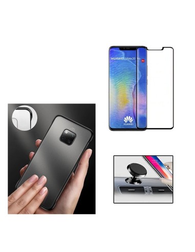 Kit Película de Vidro Temperado 5D Full Cover + Capa Naked Bumper + Suporte Magnético de Carro para Huawei Mate 20 Pro