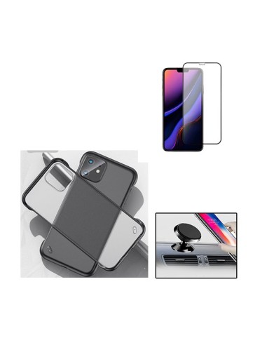 Kit Película de Vidro Temperado 5D Full Cover + Capa Naked Bumper + Suporte Magnético de Carro para iPhone 11 Pro