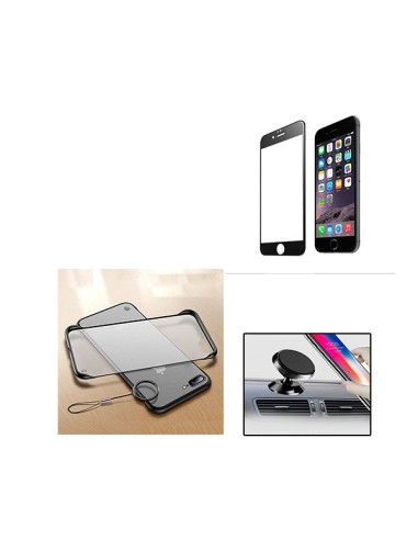 Kit Película de Vidro Temperado 5D Full Cover + Capa Naked Bumper + Suporte Magnético de Carro para iPhone 6 Plus