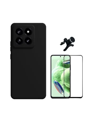 Kit Vidro Premium Full Cover + Capa Silicone Líquido + Suporte Magnético Reforçado  para Xiaomi 14 - Preto