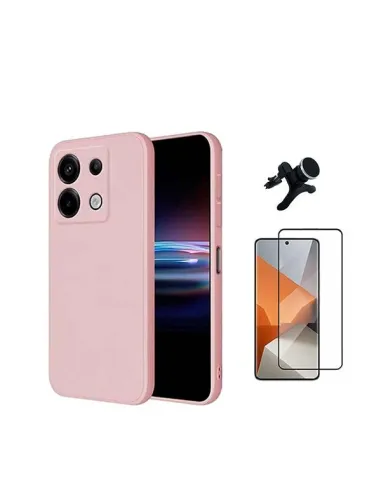 Kit Vidro Premium Full Cover + Capa Silicone Líquido + Suporte Magnético Reforçado  para Xiaomi Poco X6 5G - Rosa